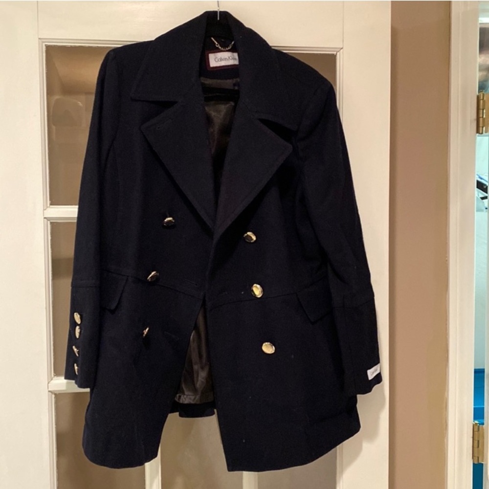 Women’s navy pea coat wool Calvin Klein